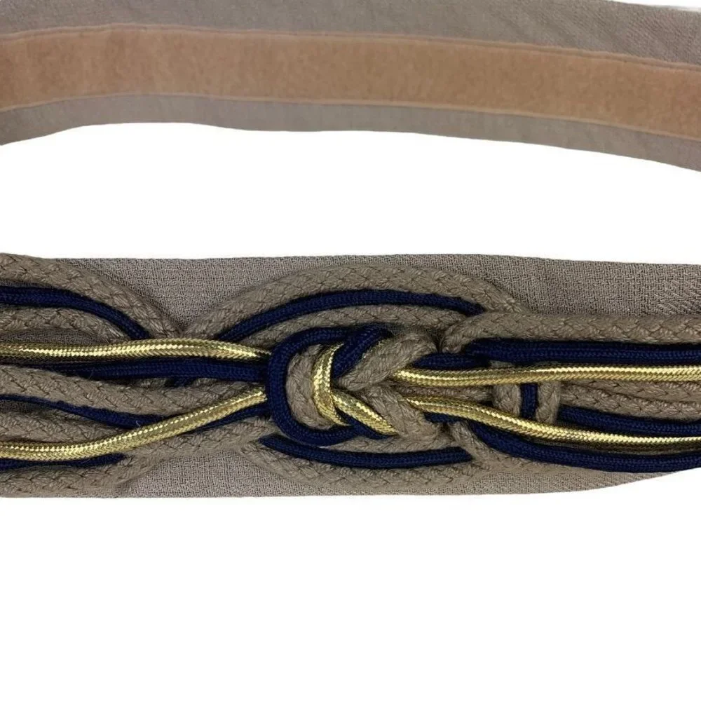 Rebecca's Vintage Fabric Belt Knotted Rope Cord Hook & Loop Closure Taupe S-L‎